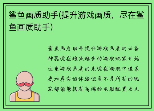 鲨鱼画质助手(提升游戏画质，尽在鲨鱼画质助手)